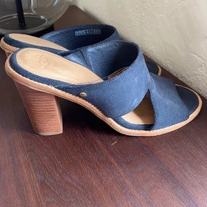 Blue suede backless heels